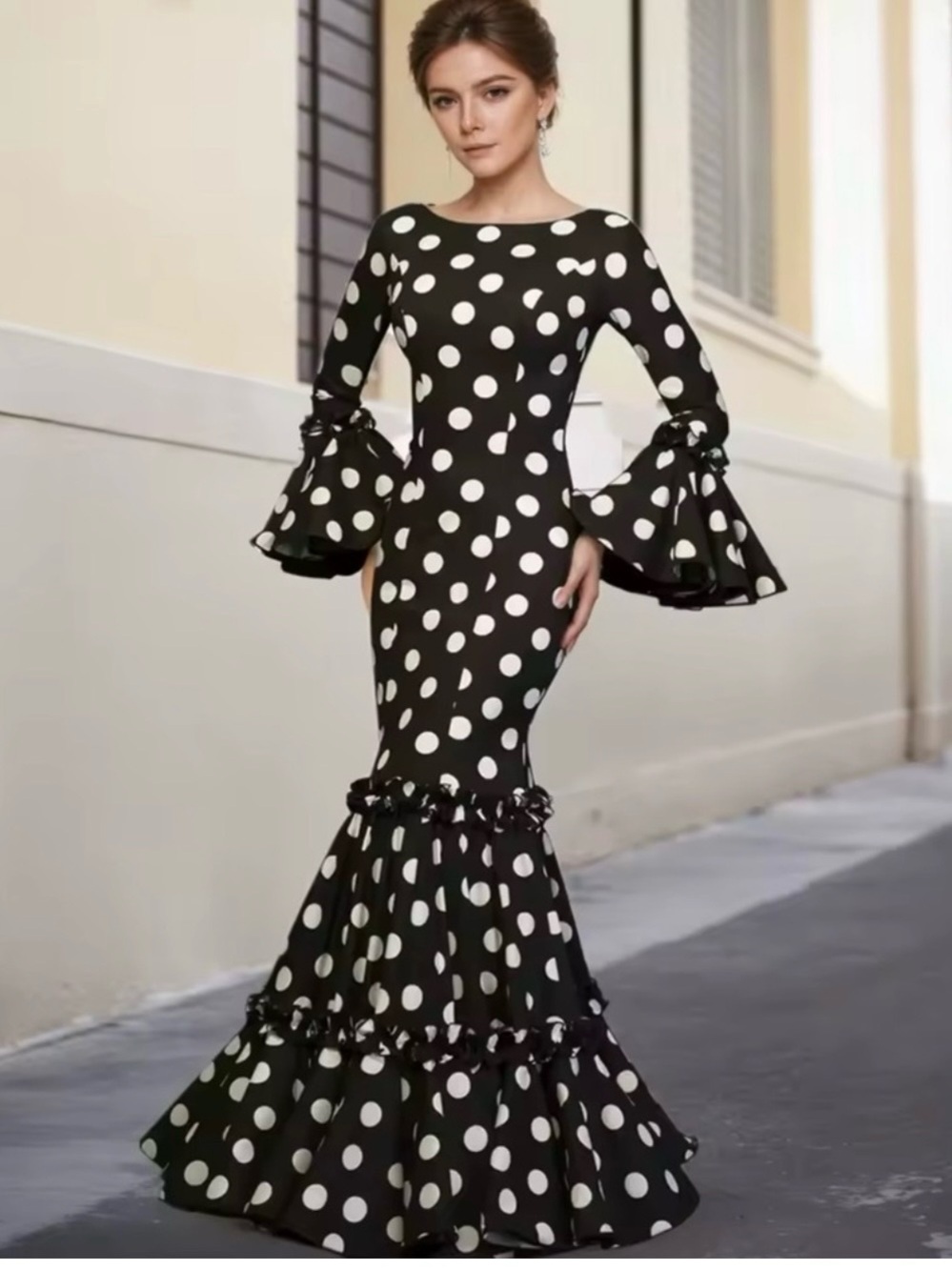 Elegant Black and White Polka Dot Dress